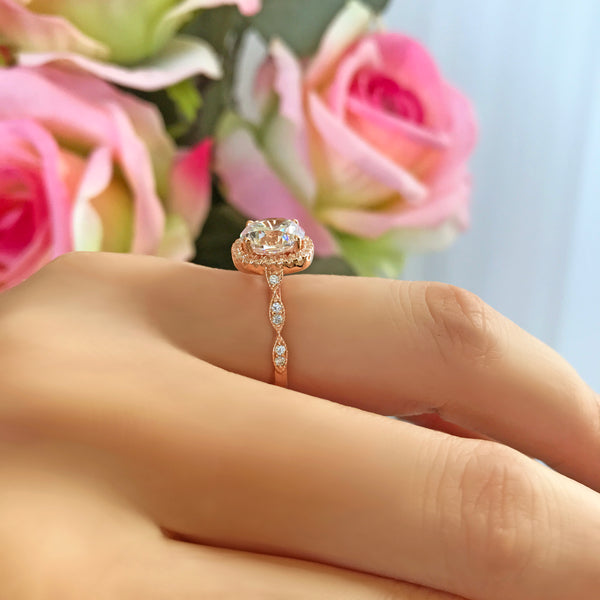 14K Rose Gold Art Deco Geometric Diamond Engagement Ring